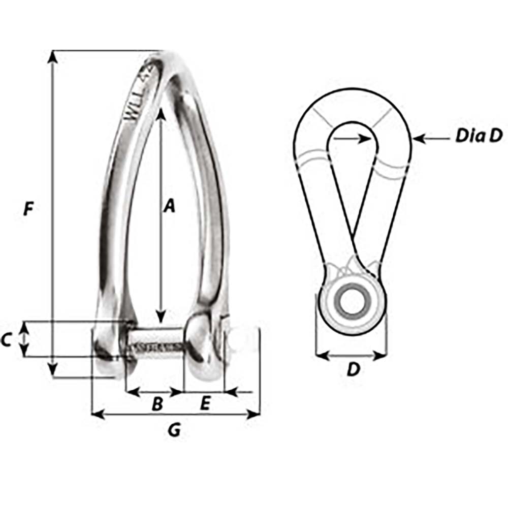 Wichard Captive Pin Twisted Shackle  Diameter 8mm  516 1424W